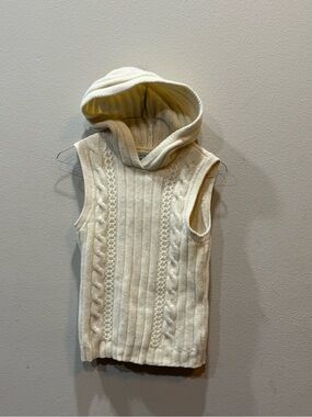 Banana Republic Hooded Sweater Vest Lambswool Cable Knit SleevelessGrey Womens M
